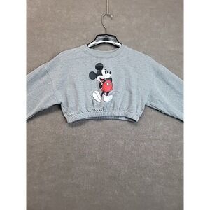 Official Disney Ladies Mickey Mouse Cropped Crew Gray Sweatshirt Sz S